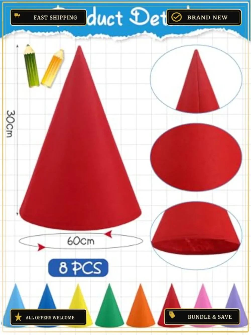 Mepase Crayon Costume Apron Cone Hat Set Adult Halloween